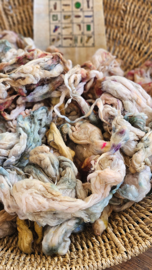 NEFERTARI Hand-Dyed Organic Extra Fine Cotton Noil for fiber art, texture blending, and papermaking - 1 ounce | 28 grams