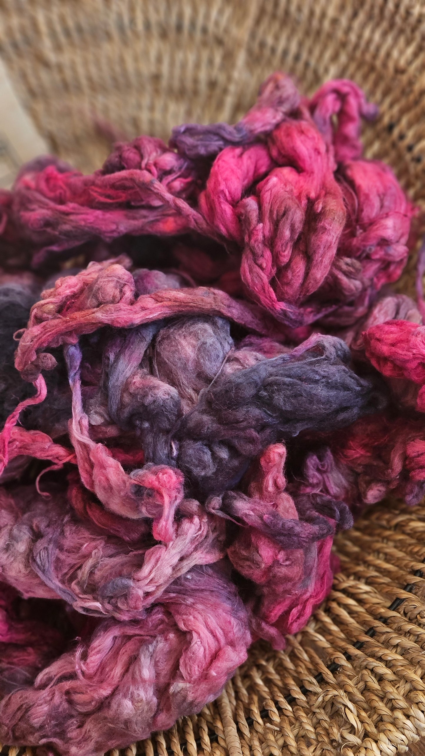 BASTET Hand-Dyed Organic Extra Fine Cotton Noil for fiber art, texture blending, and papermaking - 1 ounce | 28 grams