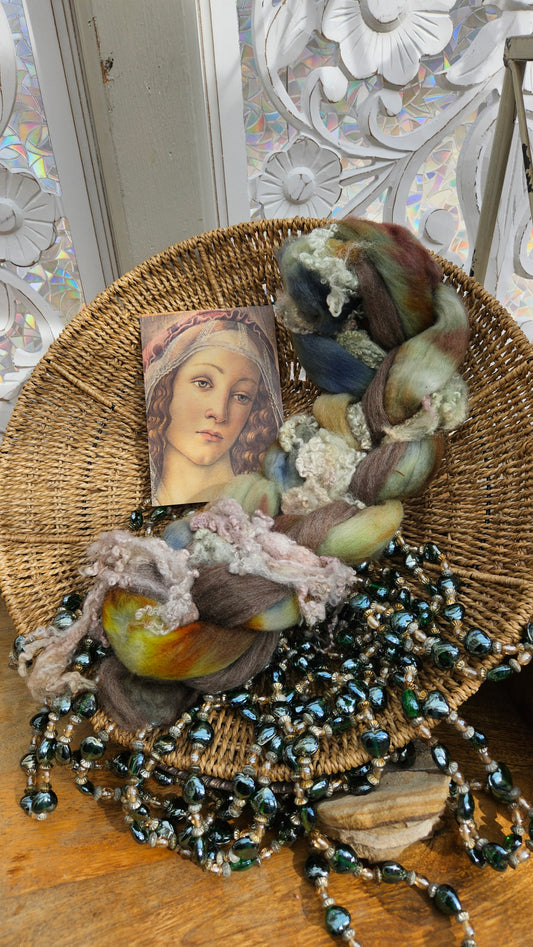 ART ROVING - hand-dyed Polwarth, Alpaca, BFL - Botticelli Madonna Portrait Collection MAC104 - 3.7 oz