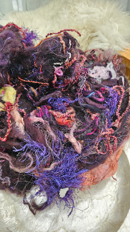 SOLSTICE VINEYARD - Hand-Dyed Alpaca Bamboo Texture Blend for art yarn embellishing, texture blending, felting, mixed media, and fiber art - 4 ounces | 114 grams