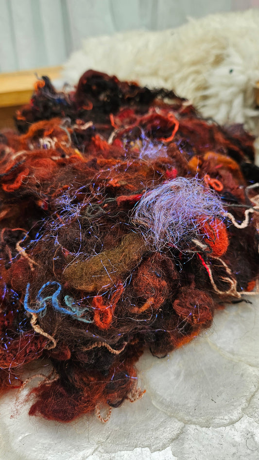 EMBER DAYS - Hand-Dyed Alpaca Bamboo Texture Blend for art yarn embellishing, texture blending, felting, mixed media, and fiber art - 4 ounces | 114 grams