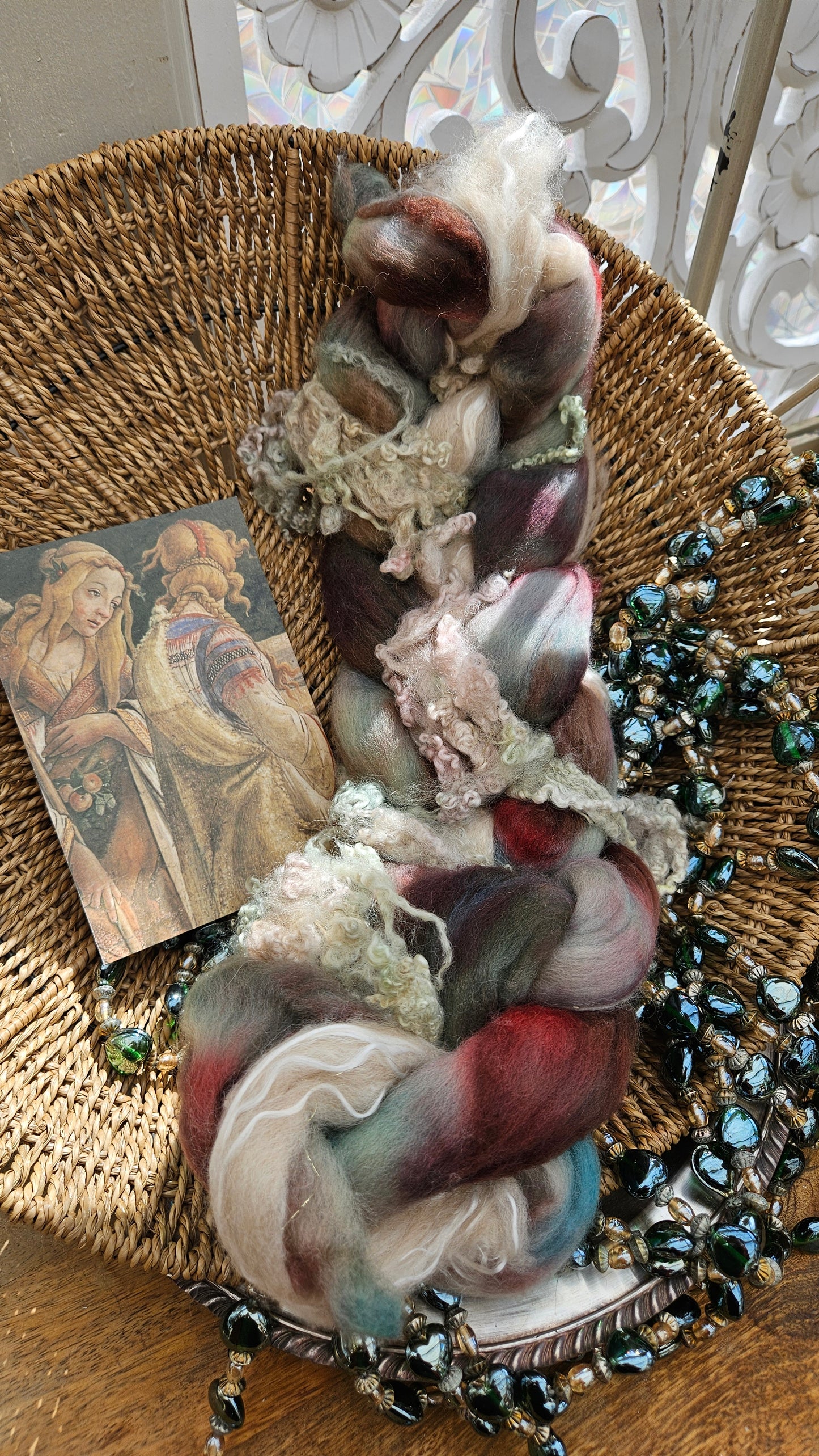 LUXE ART ROVING - hand-dyed Polwarth, Alpaca, Silk, BFL - Botticelli Temptation of Moses Collection 101 - 3.7 oz