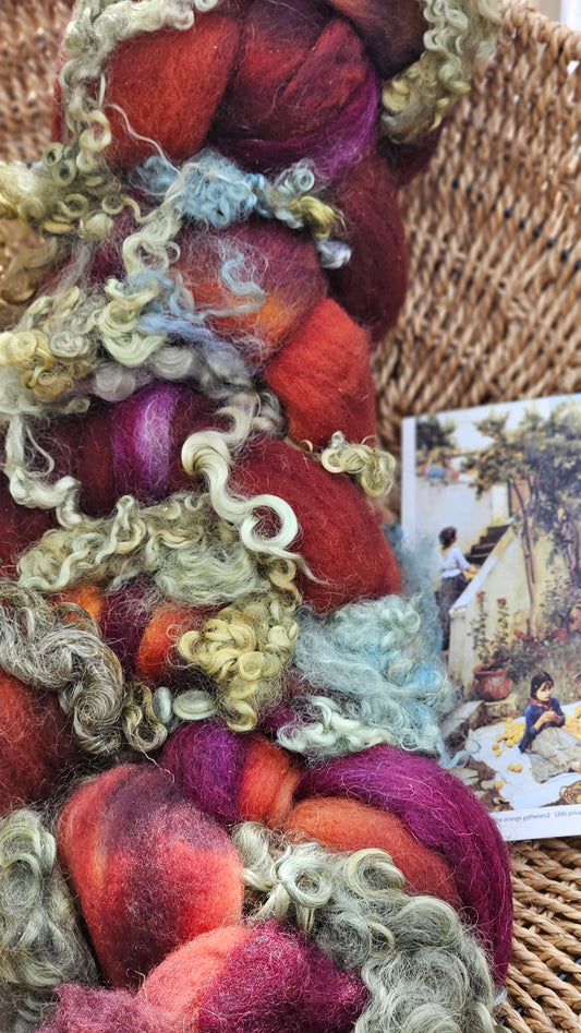 ART ROVING - hand-dyed Polwarth Churro BFL - Waterhouse Gathering Almond Blossoms Collection 101 - 4.8 oz