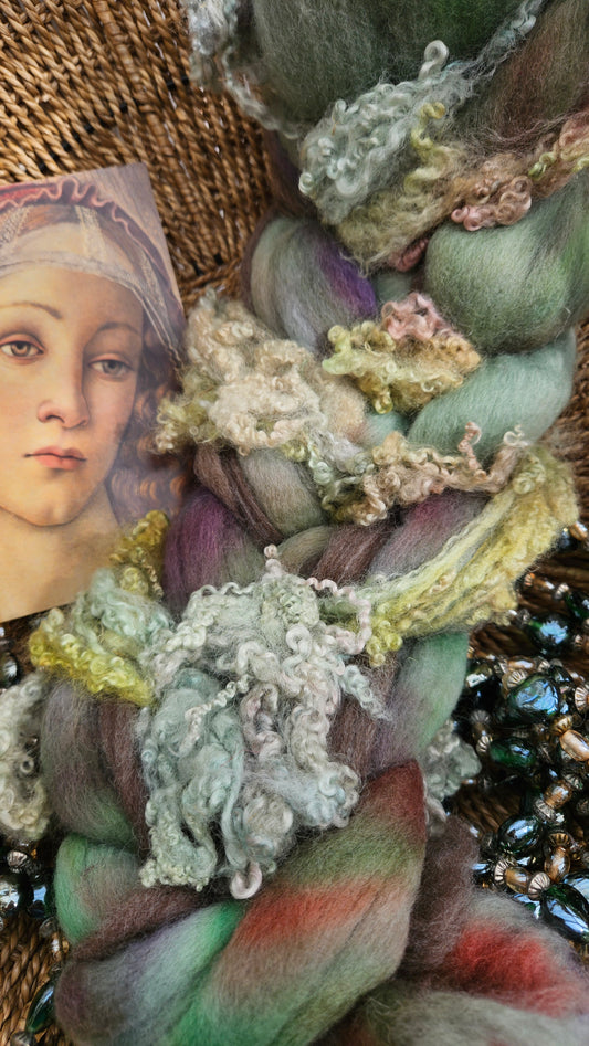 ART ROVING - hand-dyed Polwarth, Alpaca, BFL - Botticelli Madonna Portrait Collection MAC103 - 3.9 oz