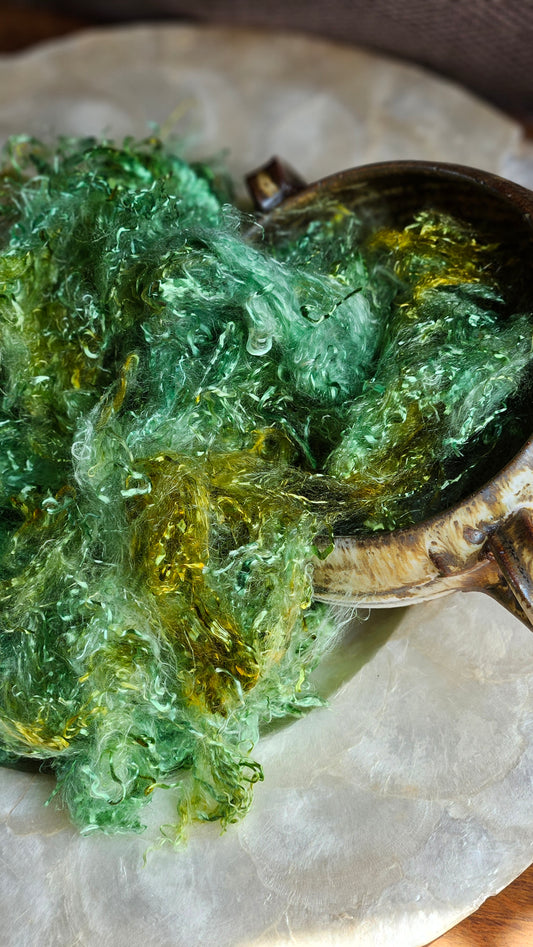 TSAVORITE - hand-dyed eucalyptus crimp faux-silk for art yarn embellishing, fiber blending, felting, and papermaking - 2 oz | 57 g