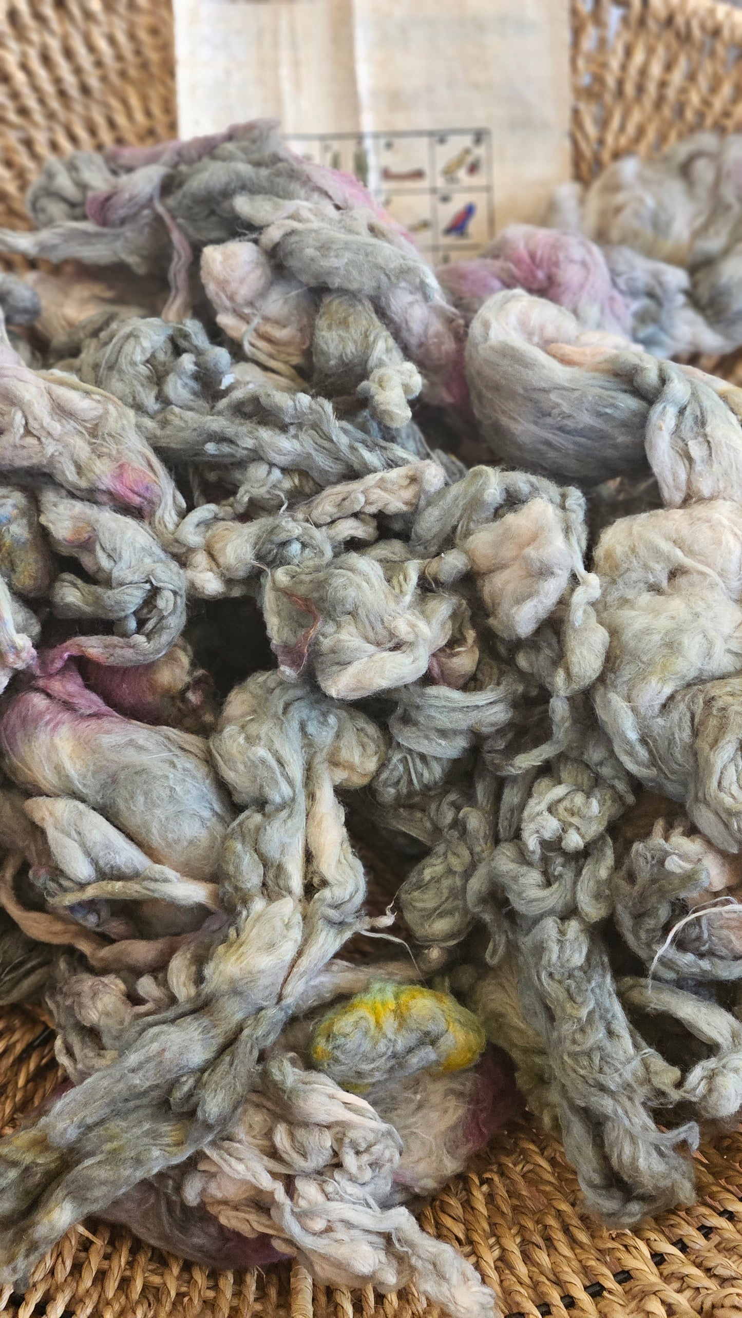 KHUFU Hand-Dyed Organic Extra Fine Cotton Noil for fiber art, texture blending, and papermaking - 1 ounce | 28 grams