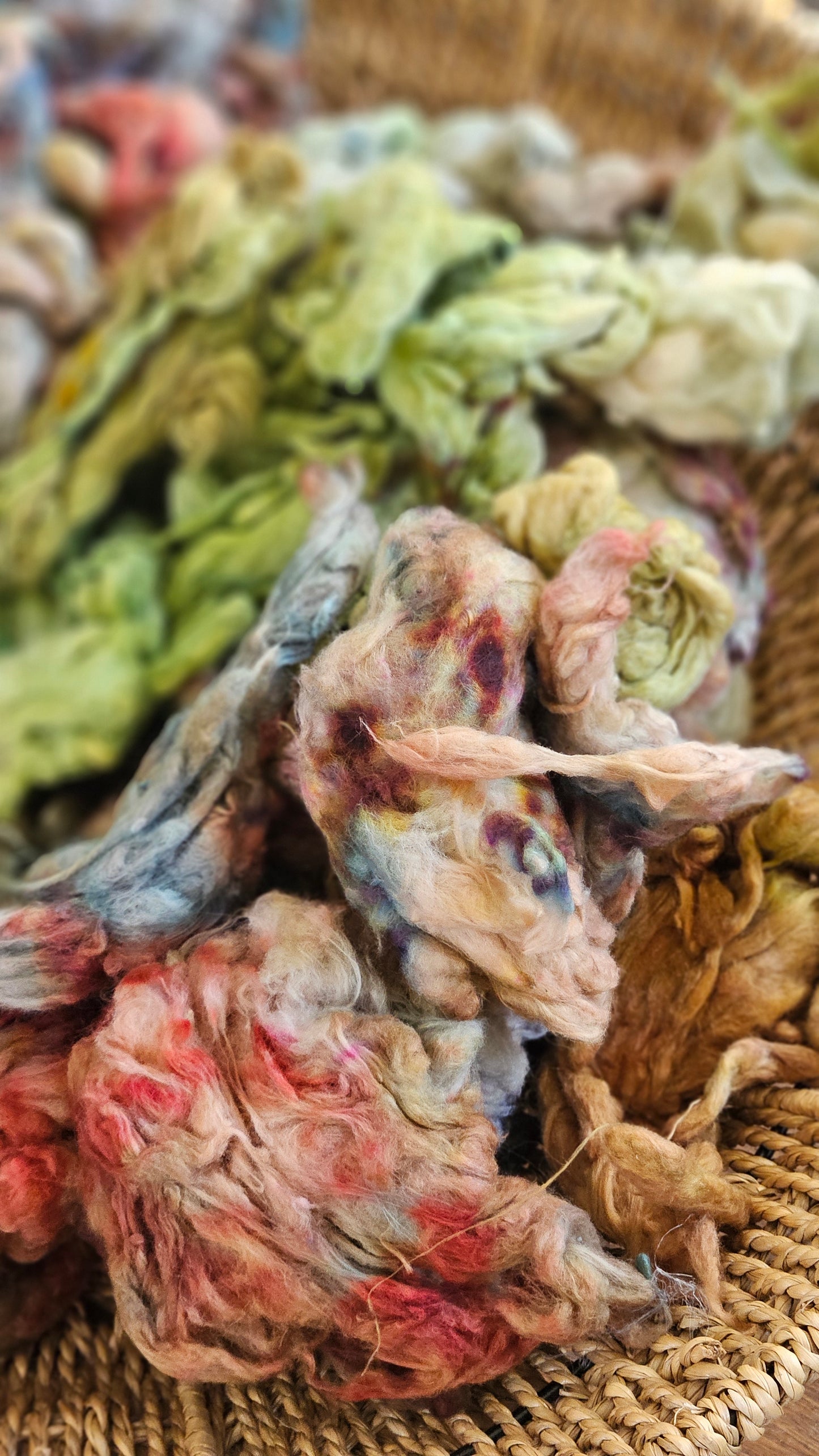 ANKH Hand-Dyed Organic Extra Fine Cotton Noil for fiber art, texture blending, and papermaking - 1 ounce | 28 grams