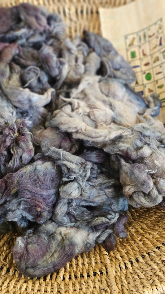 AHMOSE Hand-Dyed Organic Extra Fine Cotton Noil for fiber art, texture blending, and papermaking - 1 ounce | 28 grams