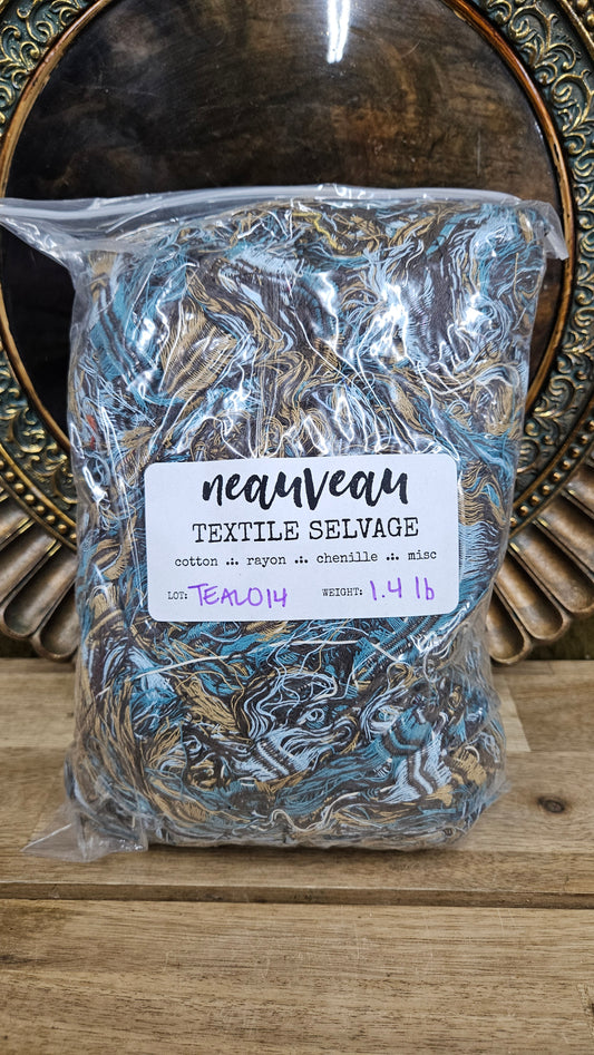 TROPICAL NIGHT - shaggy fringe ribbon for tapestry weaving and fiber art - TEAL014 (1.4 lb)