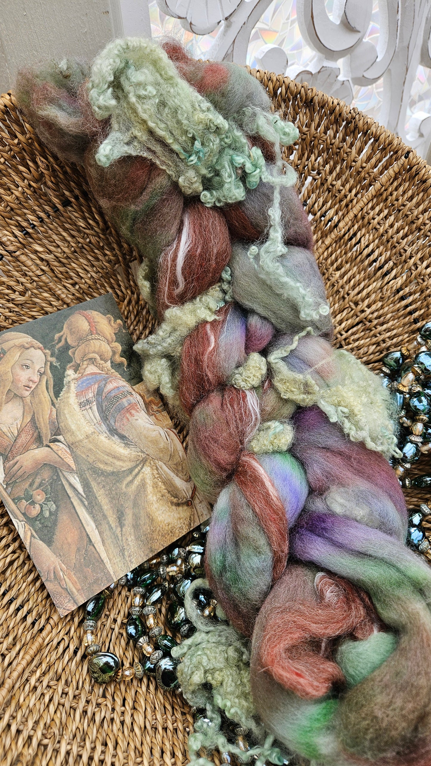 LUXE ART ROVING - hand-dyed Polwarth, Alpaca, Silk, BFL - Botticelli Temptation of Moses Collection 104 - 3.5 oz