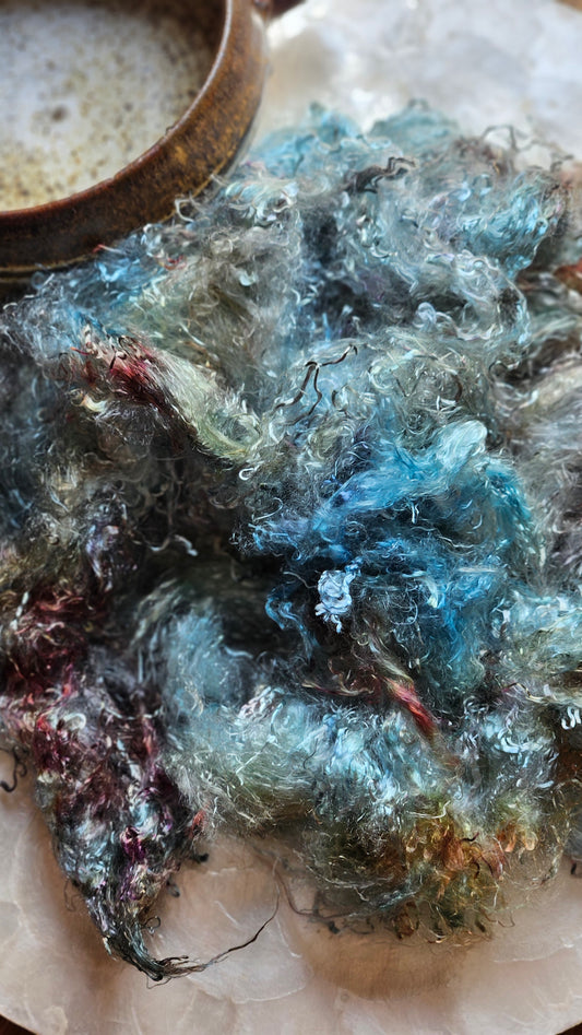 GRANDIDIERITE - hand-dyed eucalyptus crimp faux-silk for art yarn embellishing, fiber blending, felting, and papermaking - 2 oz | 57 g