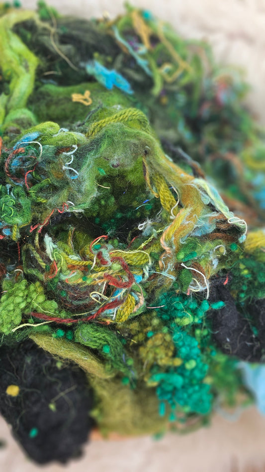PRAIRIE GARDEN - Hand-Dyed Recycled Wool Texture Blend for art yarn embellishing, texture blending, felting, mixed media, and fiber art - 4 ounces | 114 grams
