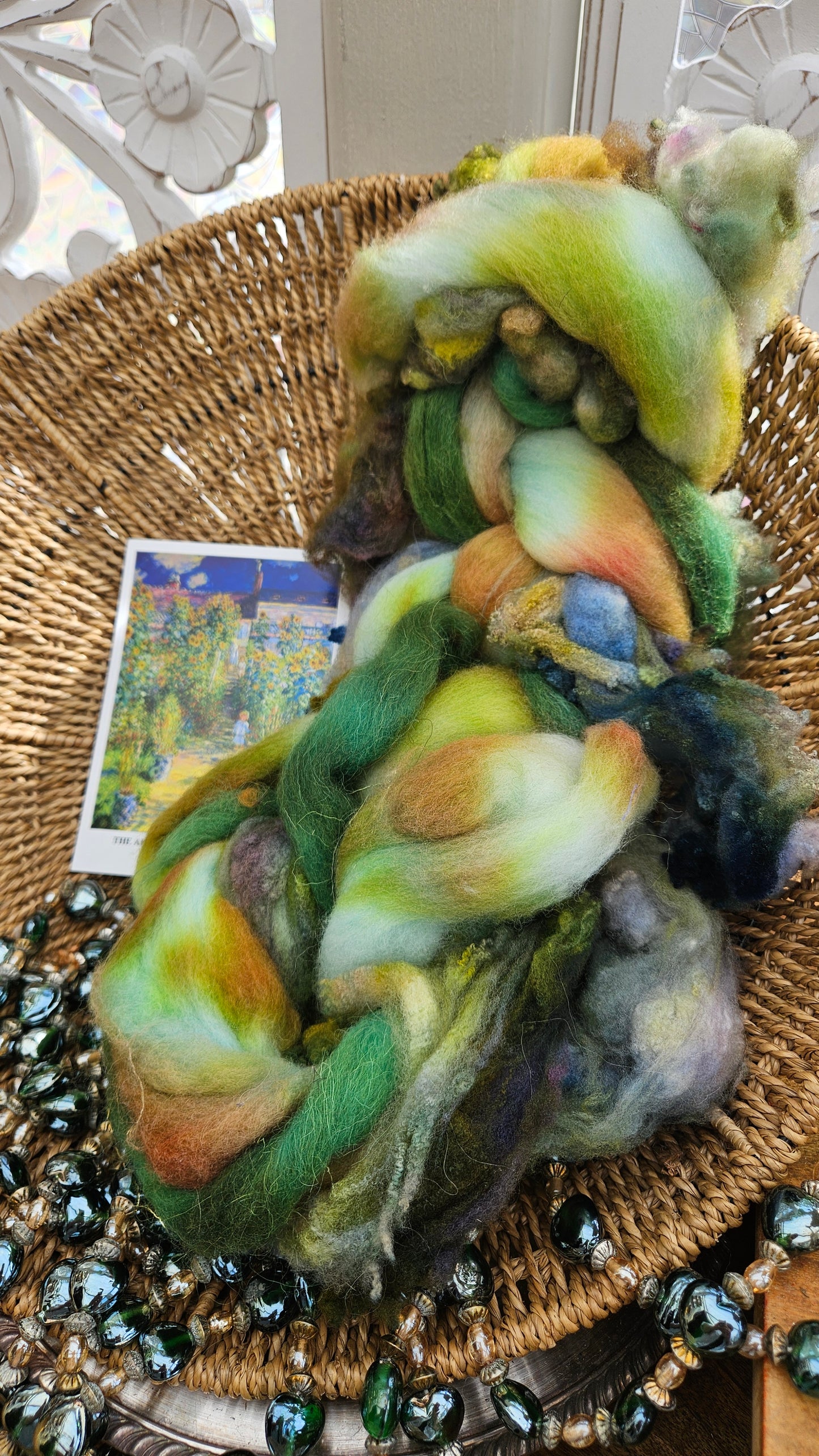 ART ROVING - hand-dyed Polwarth Churro Merino - Monet The Artists Garden 101 - 3.8 oz