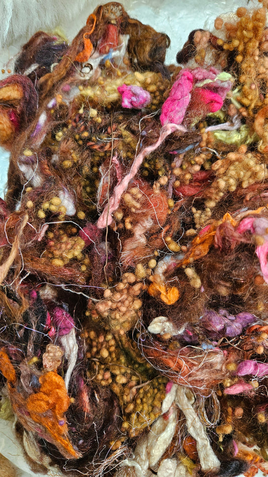 HARVEST TIME - Hand-Dyed Alpaca Bamboo Texture Blend for art yarn embellishing, texture blending, felting, mixed media, and fiber art - 4 ounces | 114 grams