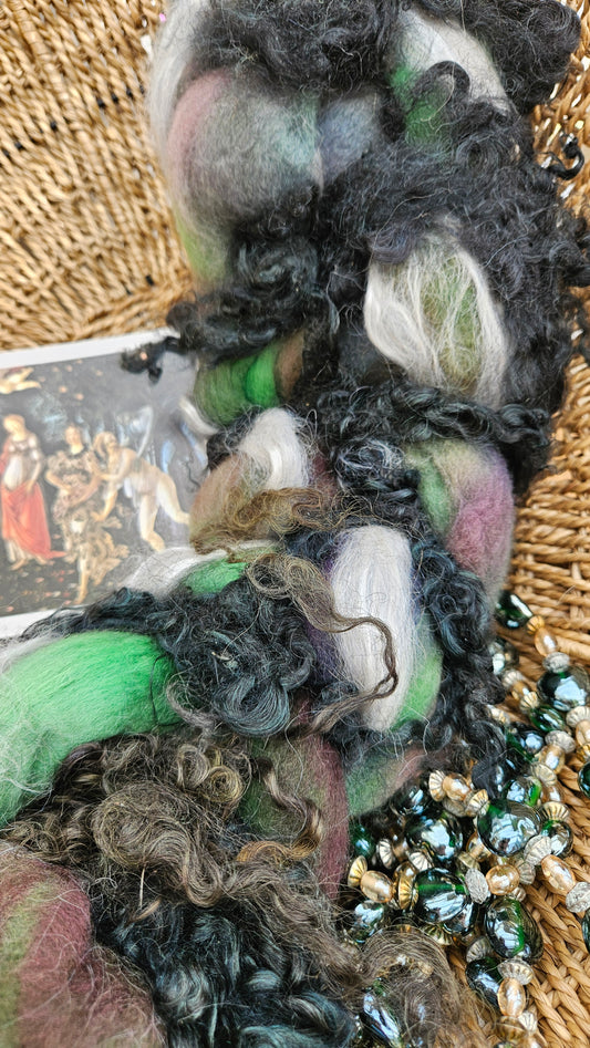 ART ROVING - hand-dyed Polwarth, Alpaca, BFL - Botticelli Primavera Collection 101 - 4 oz