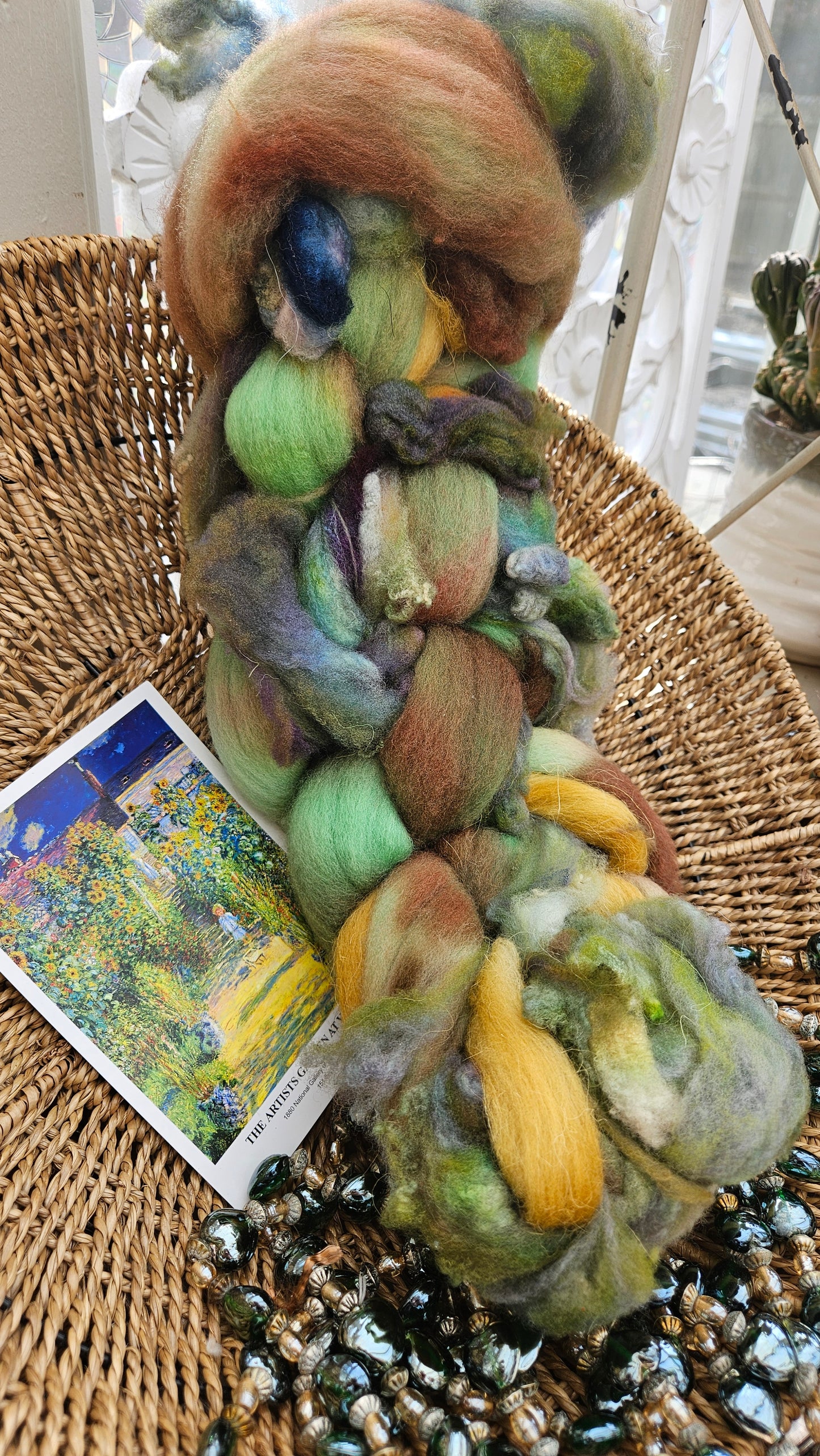ART ROVING - hand-dyed Polwarth Churro Merino - Monet The Artists Garden 102 - 3.9 oz