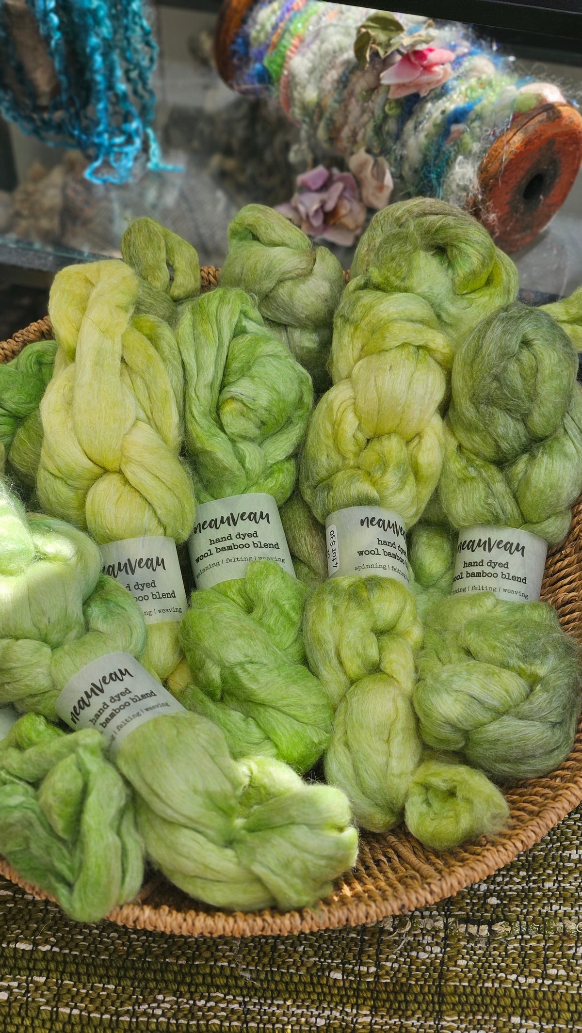 Matcha Pearl - wool bamboo roving for felting and blending - 2 ounces | 57 grams