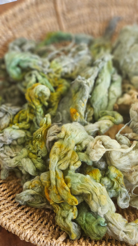 HATSHEPSUT Hand-Dyed Organic Extra Fine Cotton Noil for fiber art, texture blending, and papermaking - 1 ounce | 28 grams