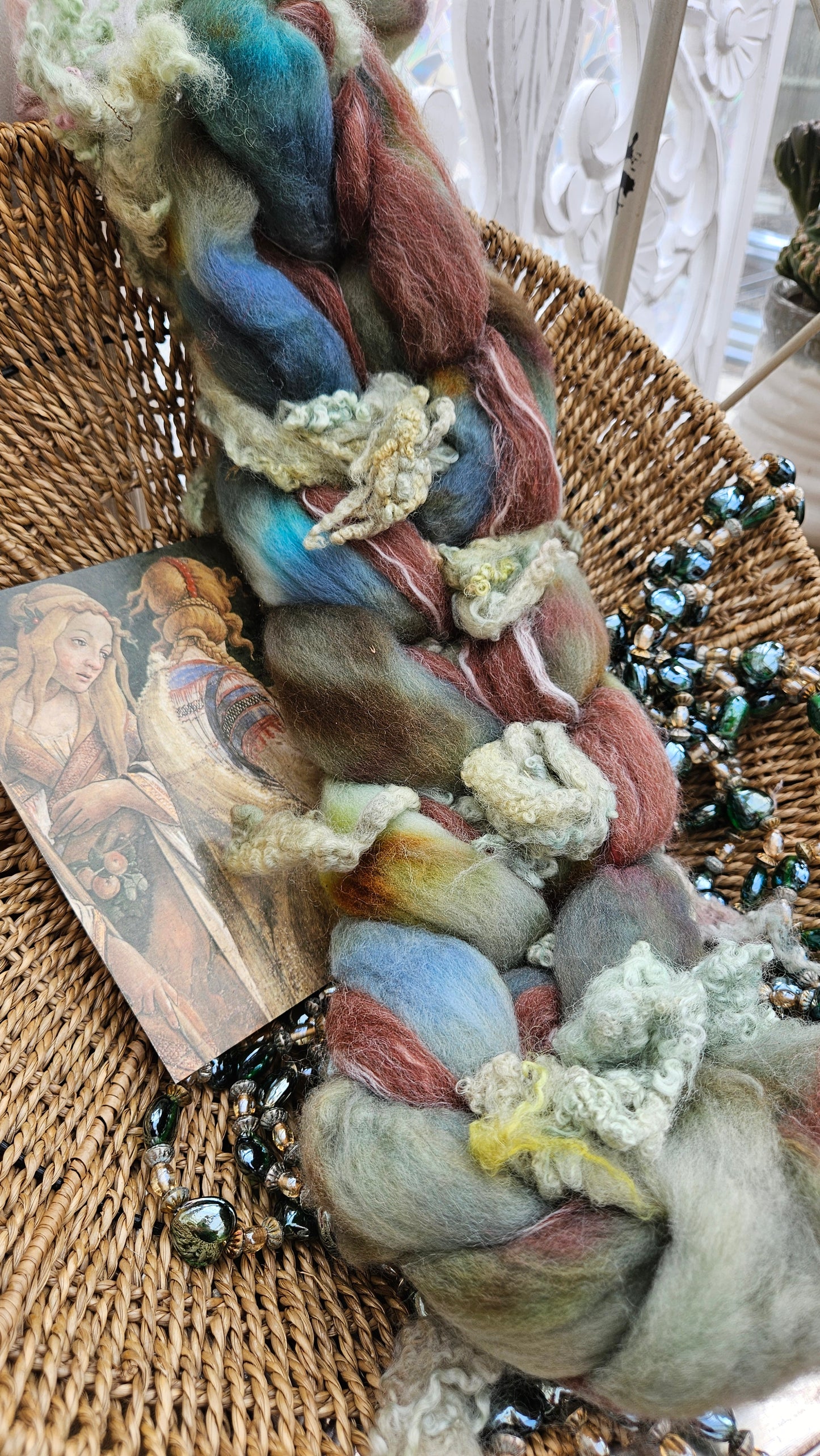 LUXE ART ROVING - hand-dyed Polwarth, Alpaca, Silk, BFL - Botticelli Temptation of Moses Collection 106 - 4 oz