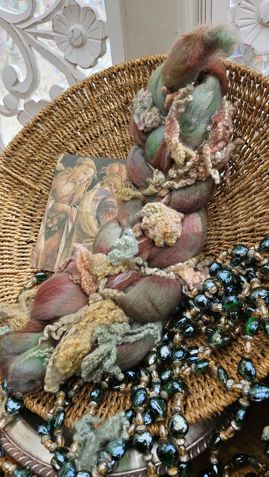 LUXE ART ROVING - hand-dyed Polwarth, Alpaca, Silk, BFL - Botticelli Temptation of Moses Collection 105 - 3.7 oz