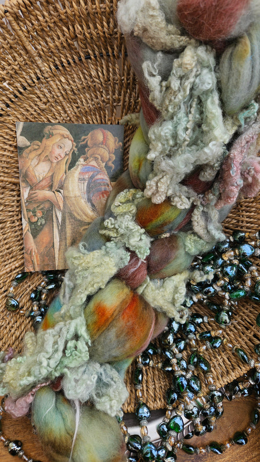 LUXE ART ROVING - hand-dyed Polwarth, Alpaca, Silk, BFL - Botticelli Temptation of Moses Collection 106 - 4 oz