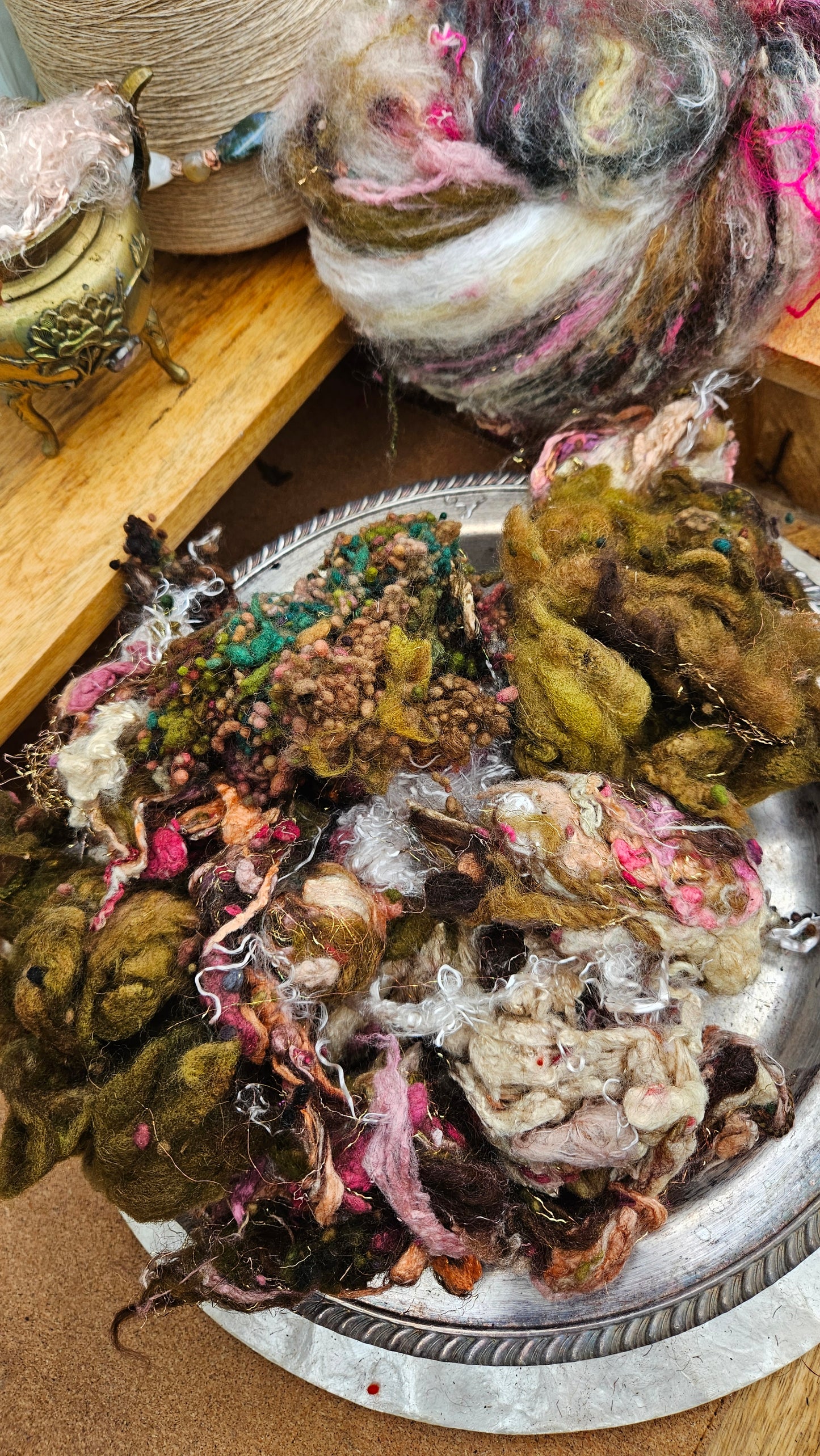 MIDSUMMER GARDEN - Hand-Dyed Alpaca Bamboo Texture Blend for art yarn embellishing, texture blending, felting, mixed media, and fiber art - 4 ounces | 114 grams