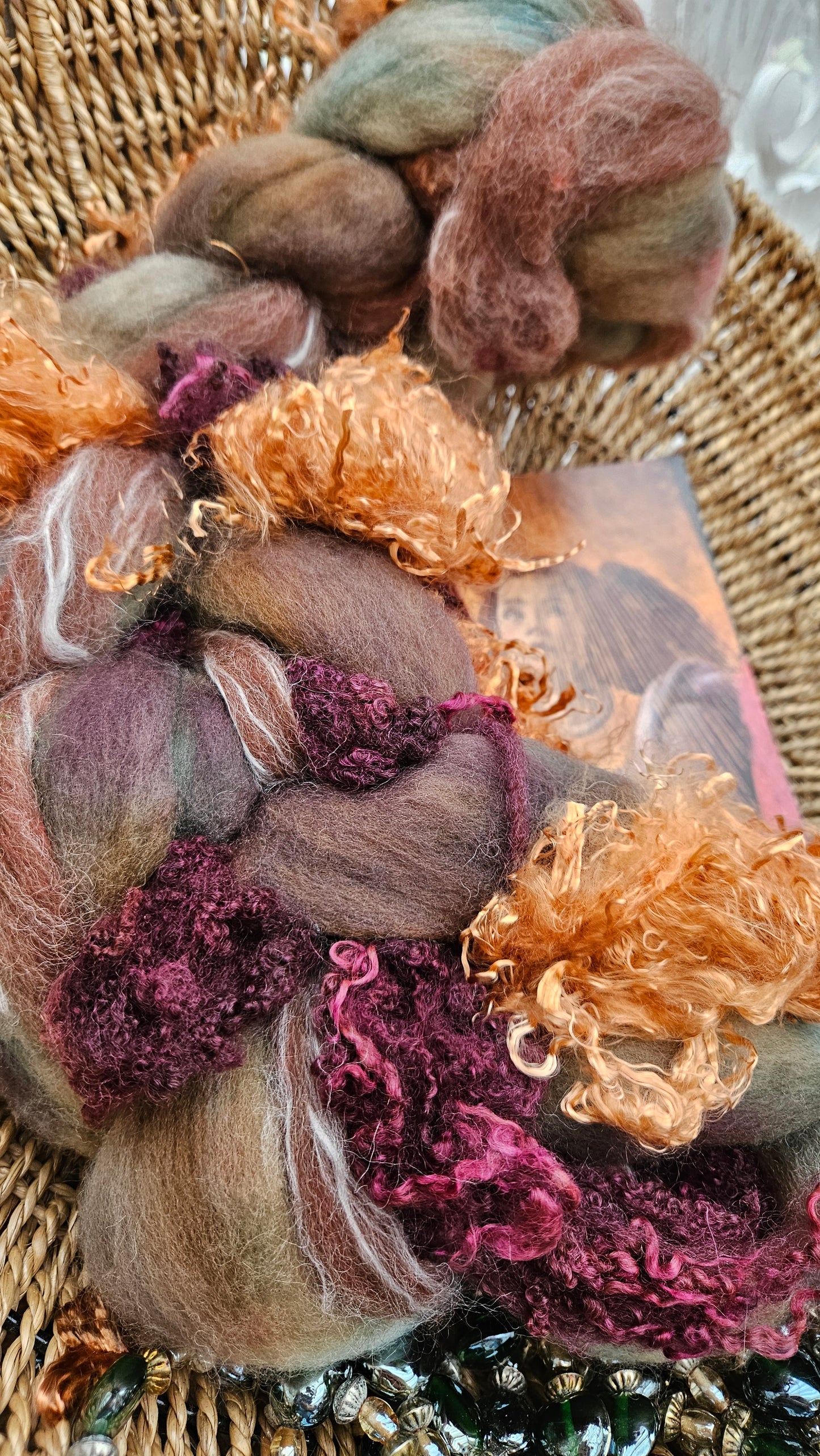 LUXE ART ROVING - hand-dyed Polwarth, Alpaca, Silk, BFL, Eucalyptus Crimp - Botticelli Coronation of Mary Collection 107 - 4.6 oz