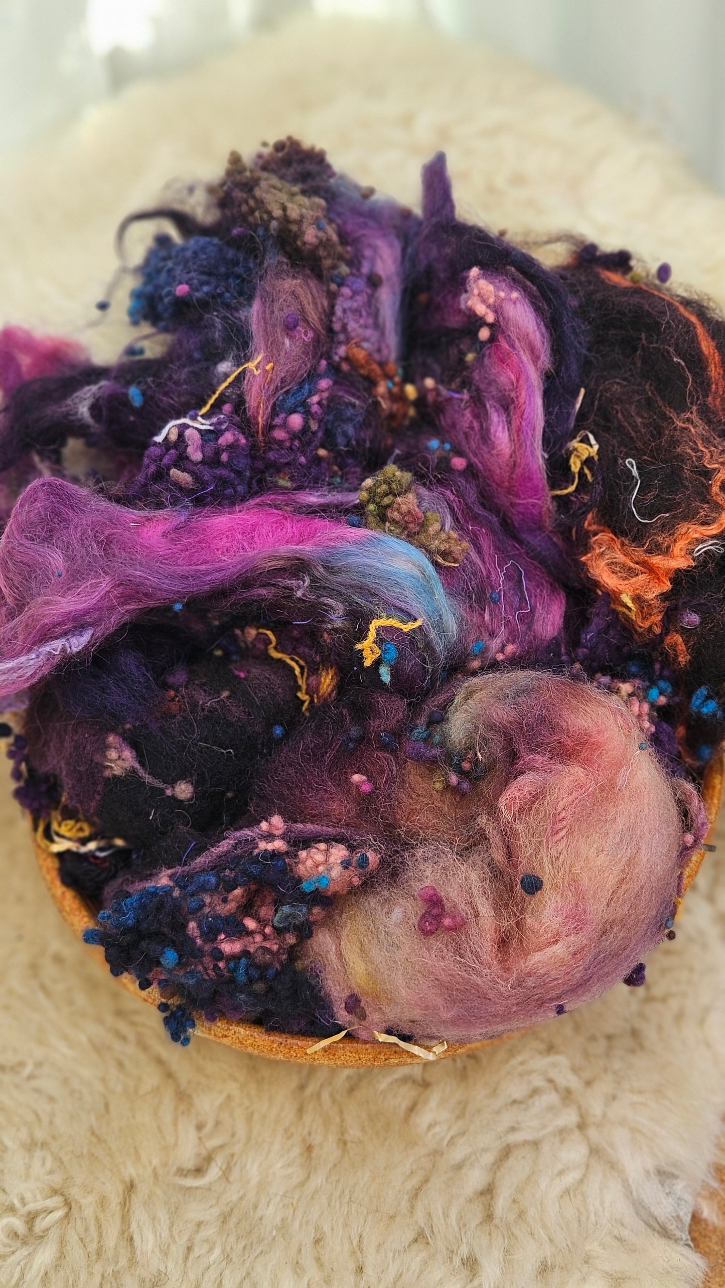 MARDI GRAS - Hand-Dyed Recycled Wool Texture Blend for art yarn embellishing, texture blending, felting, mixed media, and fiber art - 4 ounces | 114 grams