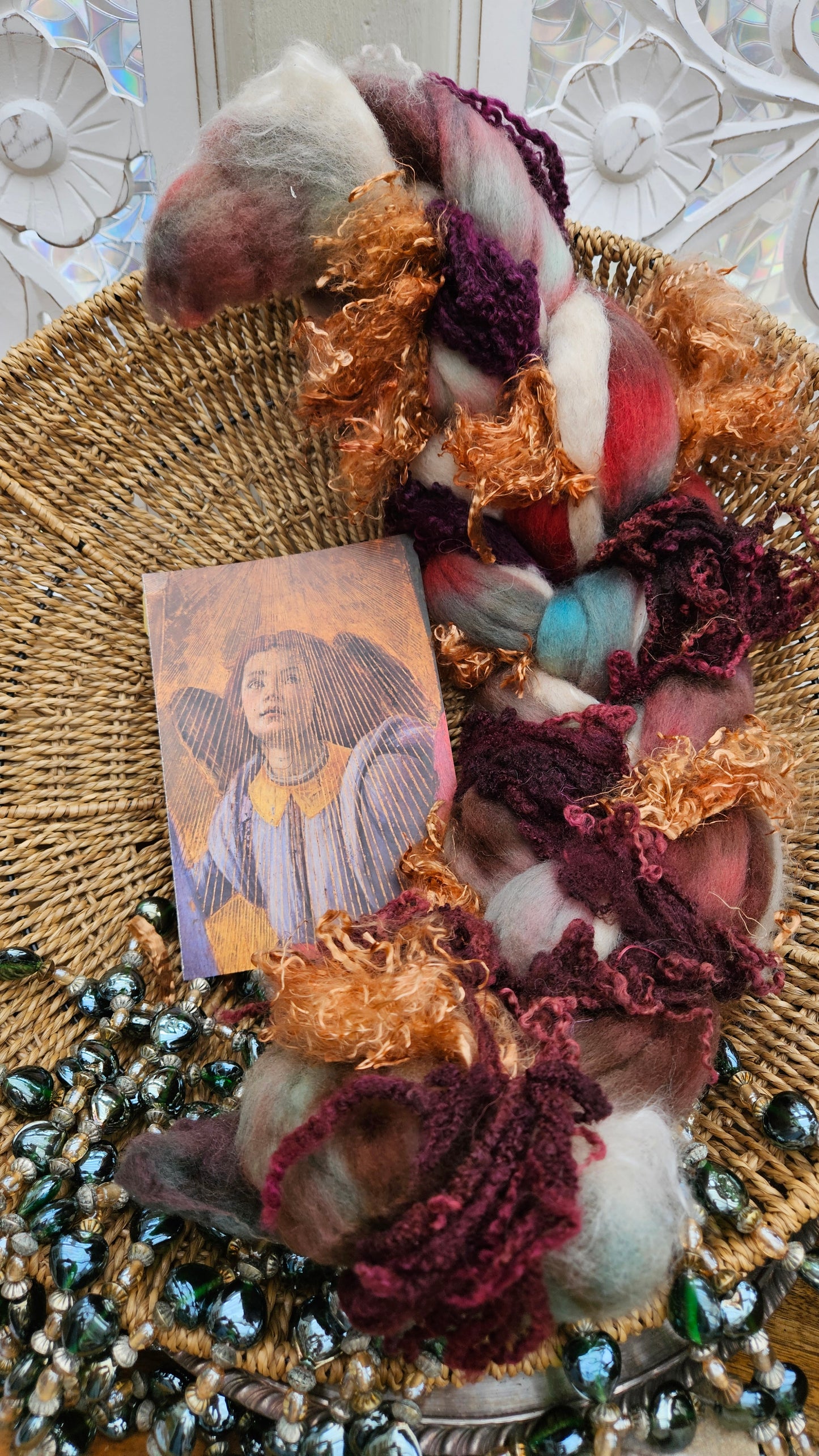 LUXE ART ROVING - hand-dyed Polwarth, Alpaca, Silk, BFL, Eucalyptus Crimp - Botticelli Coronation of Mary Collection 105 - 4.5 oz