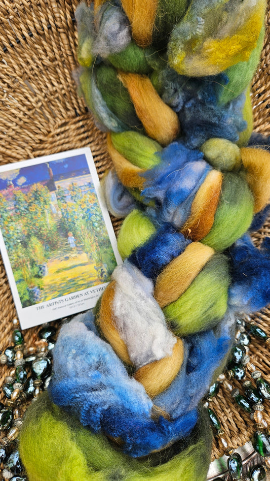 ART ROVING - hand-dyed Polwarth Churro Merino - Monet The Artists Garden 109 - 3.9 oz