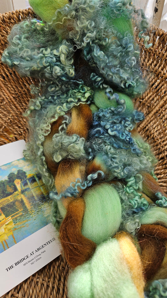 ART ROVING - hand-dyed Polwarth Churro BFL - Monet Bridge at Argenteuil Collection 107 - 4.0 oz