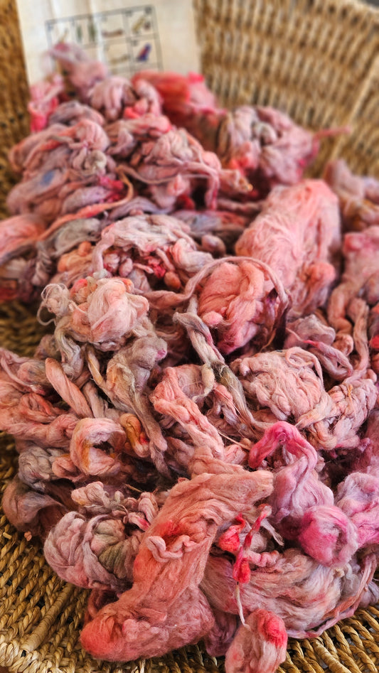 PHOENIX Hand-Dyed Organic Extra Fine Cotton Noil for fiber art, texture blending, and papermaking - 1 ounce | 28 grams