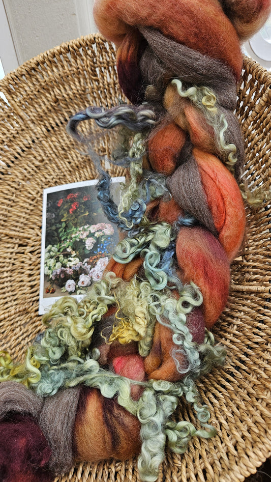 ART ROVING - hand-dyed Polwarth, Fine Wool, Longwool Locks - Monet Flowers In The Spring Collection 103 - 4.2 oz