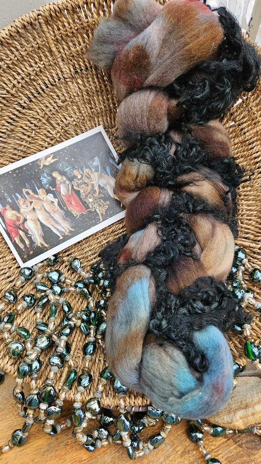 ART ROVING - hand-dyed Polwarth, Alpaca, BFL - Botticelli Primavera Collection 109 - 4.1 oz