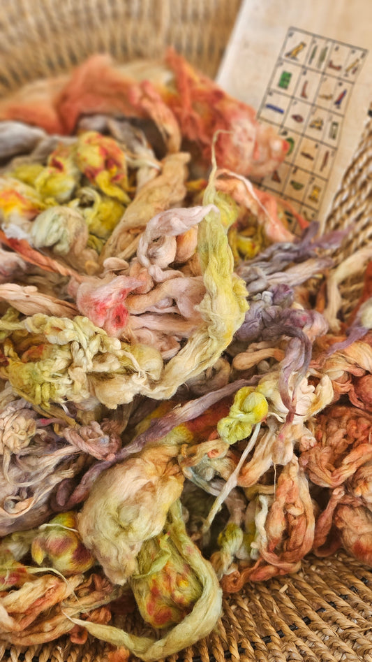 MERNEITH Hand-Dyed Organic Extra Fine Cotton Noil for fiber art, texture blending, and papermaking - 1 ounce | 28 grams