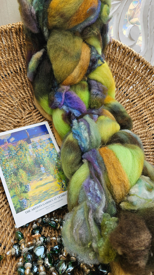 ART ROVING - hand-dyed Polwarth Churro Merino - Monet The Artists Garden 112 - 3.9 oz