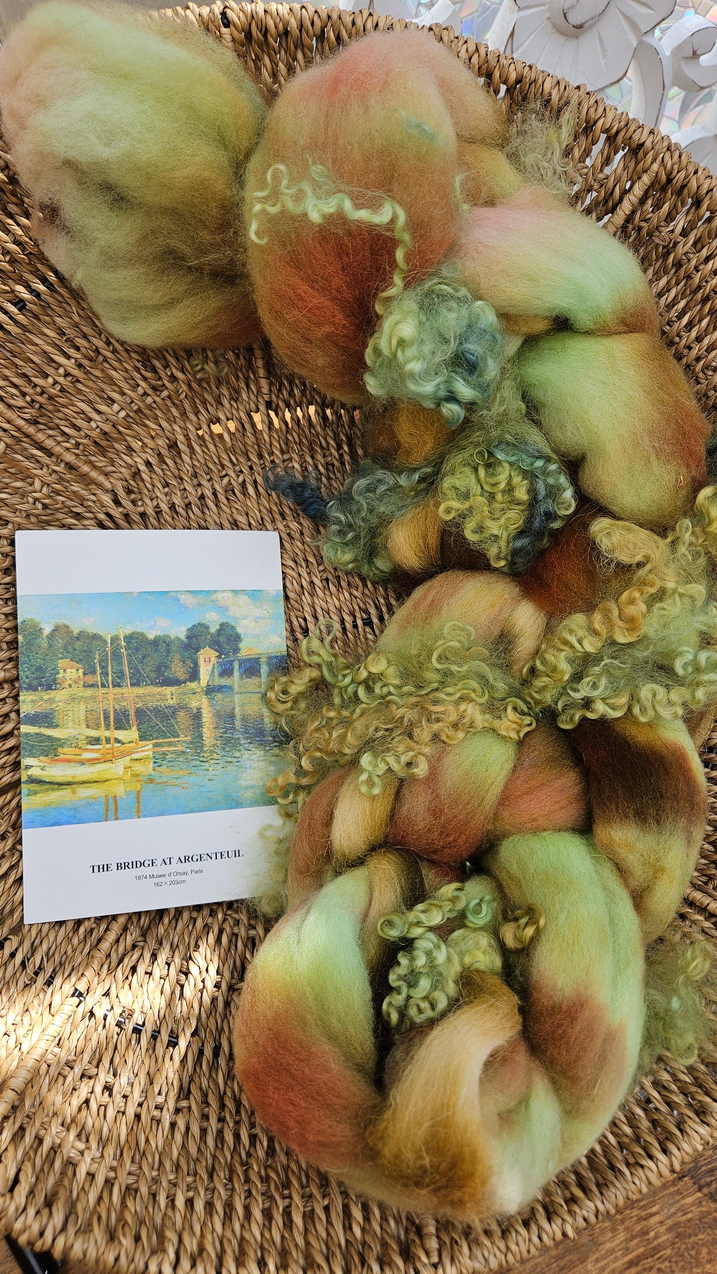 ART ROVING - hand-dyed Polwarth Churro BFL - Monet Bridge at Argenteuil Collection 101 - 3.2 oz