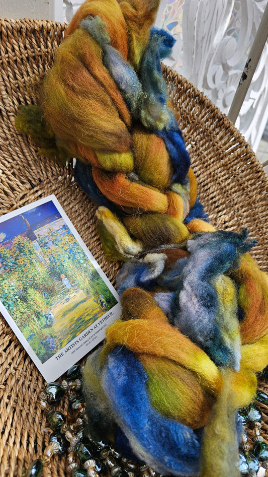 ART ROVING - hand-dyed Polwarth Churro Merino - Monet The Artists Garden 105 - 4.2 oz