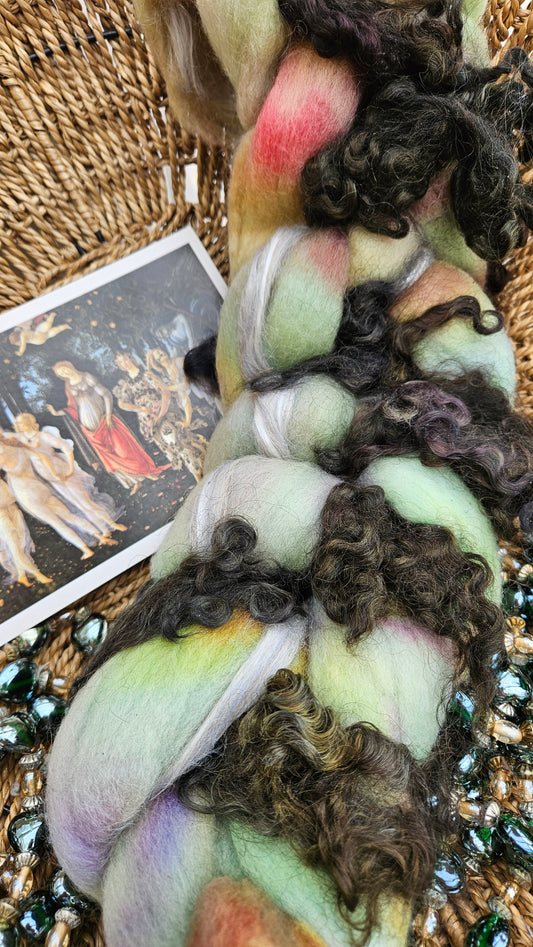 ART ROVING - hand-dyed Polwarth, Alpaca, BFL - Botticelli Primavera Collection 105 - 3.9 oz