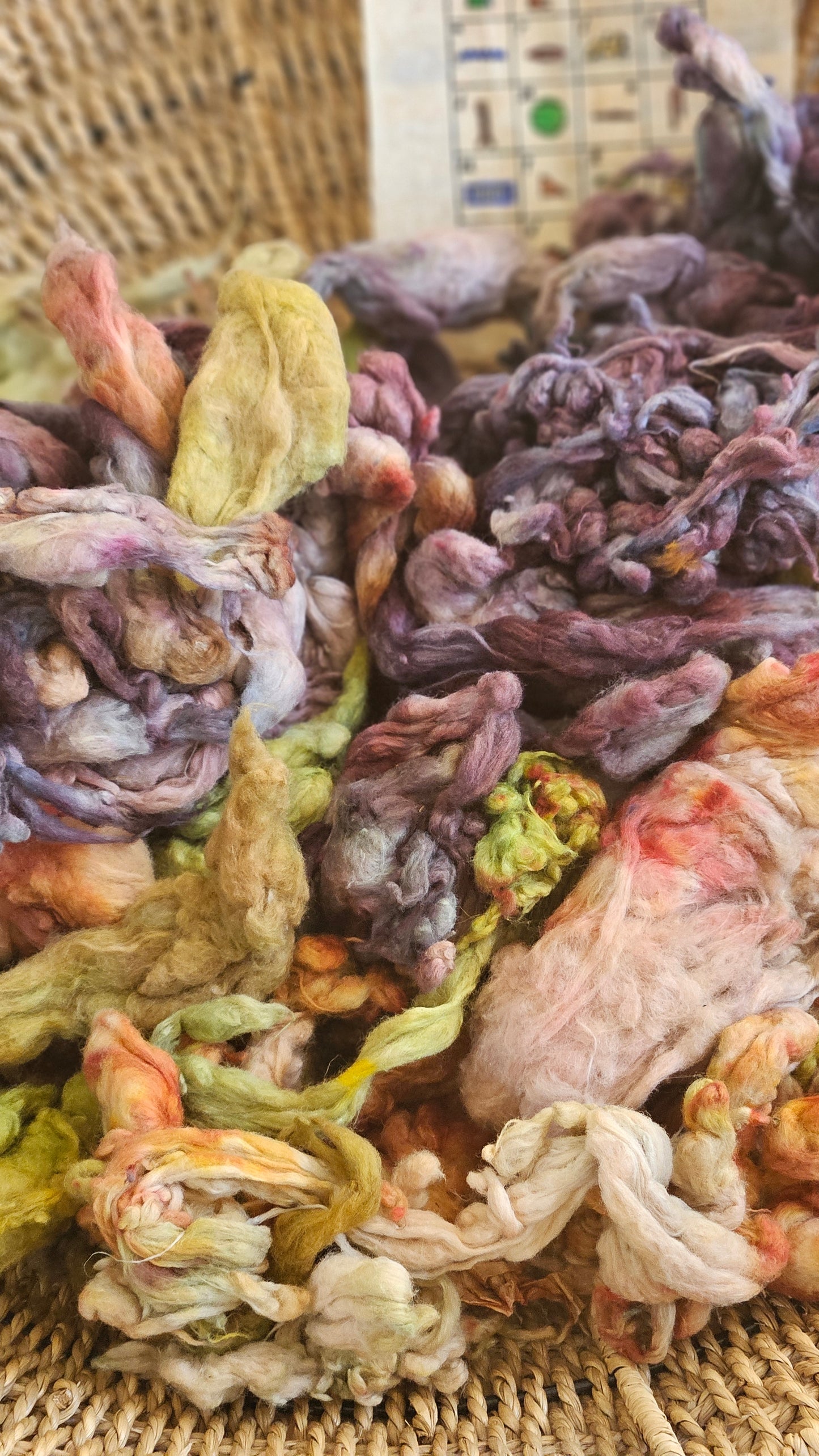 ANUBIS Hand-Dyed Organic Extra Fine Cotton Noil for fiber art, texture blending, and papermaking - 1 ounce | 28 grams