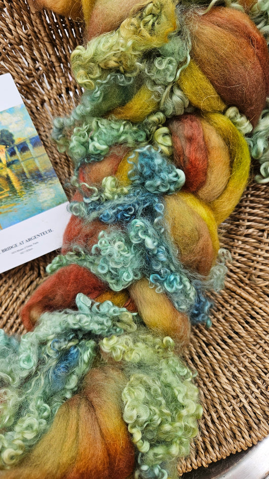 ART ROVING - hand-dyed Polwarth Churro BFL - Monet Bridge at Argenteuil Collection 103 - 4.5 oz