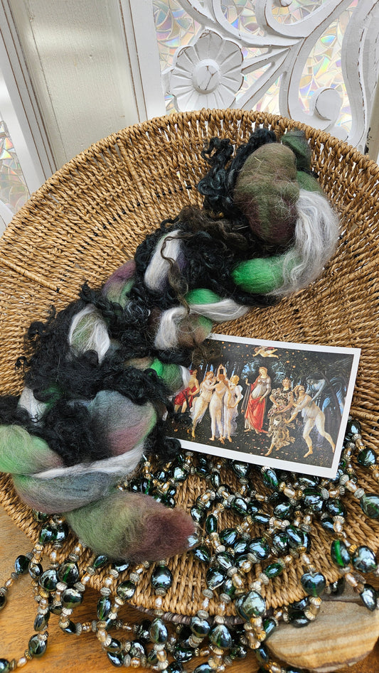 ART ROVING - hand-dyed Polwarth, Alpaca, BFL - Botticelli Primavera Collection 110 - 4 oz