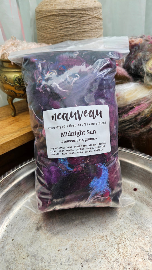 MIDNIGHT SUN - Hand-Dyed Texture Blend for art yarn embellishing, texture blending, felting, mixed media, and fiber art - 4 ounces | 114 grams