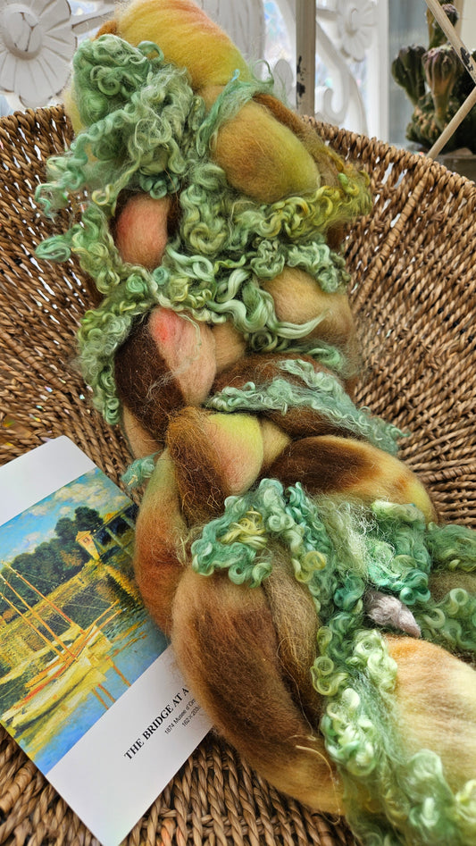 ART ROVING - hand-dyed Polwarth Churro BFL - Monet Bridge at Argenteuil Collection 108 - 4.4 oz