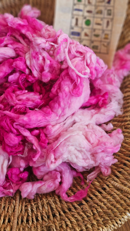 LOTUS Hand-Dyed Organic Extra Fine Cotton Noil for fiber art, texture blending, and papermaking - 1 ounce | 28 grams