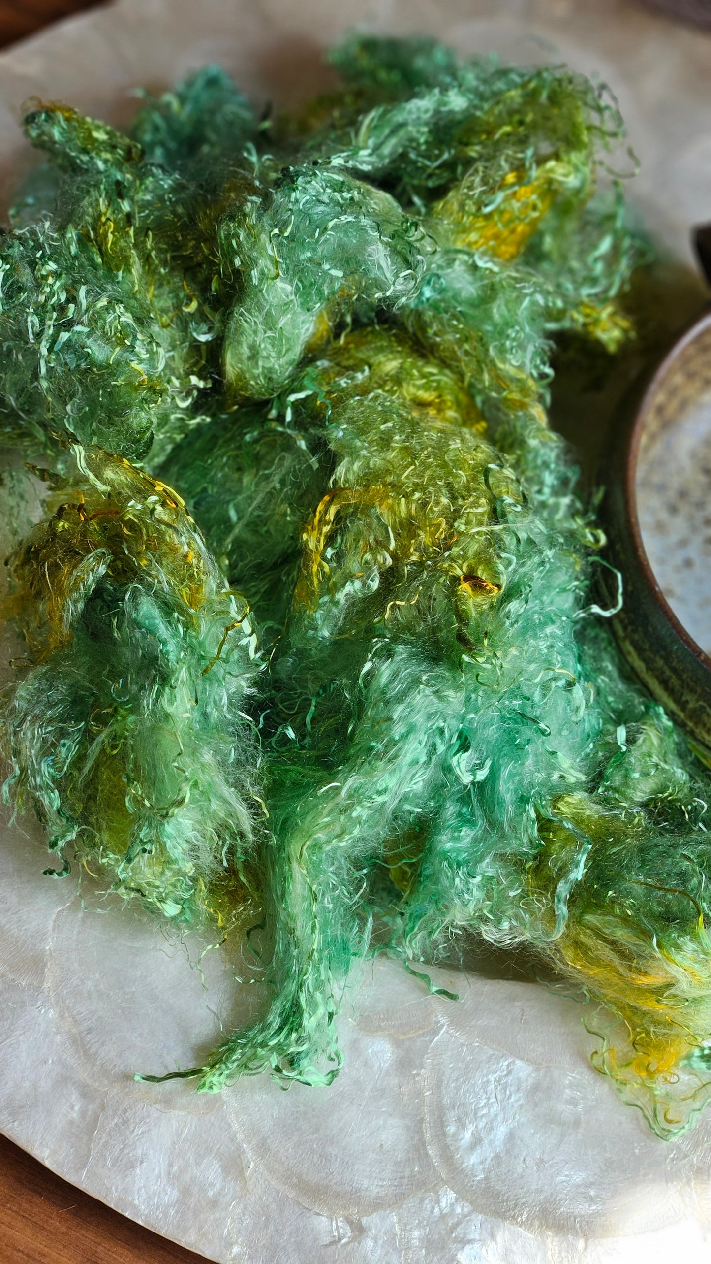 TSAVORITE - hand-dyed eucalyptus crimp faux-silk for art yarn embellishing, fiber blending, felting, and papermaking - 2 oz | 57 g