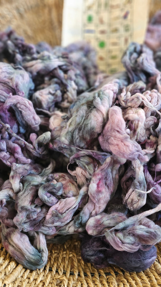 LUXOR Hand-Dyed Organic Extra Fine Cotton Noil for fiber art, texture blending, and papermaking - 1 ounce | 28 grams