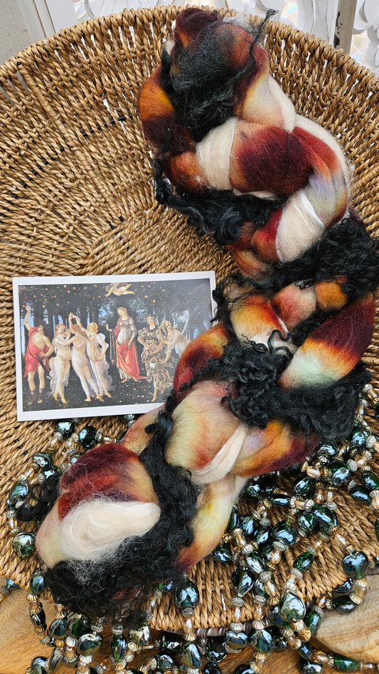 ART ROVING - hand-dyed Polwarth, Alpaca, BFL - Botticelli Primavera Collection 108 - 3.2 oz