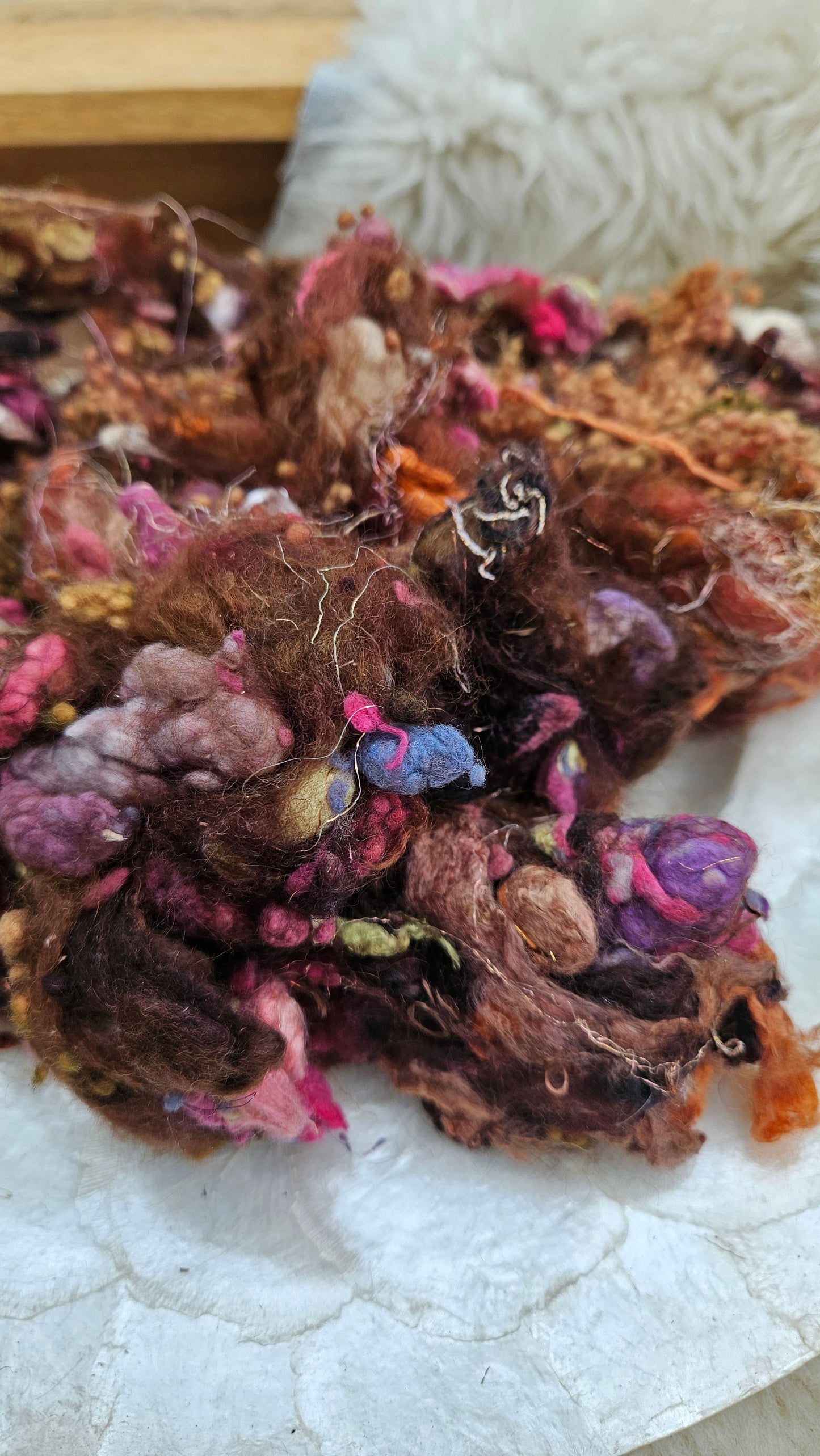 HARVEST TIME - Hand-Dyed Alpaca Bamboo Texture Blend for art yarn embellishing, texture blending, felting, mixed media, and fiber art - 4 ounces | 114 grams