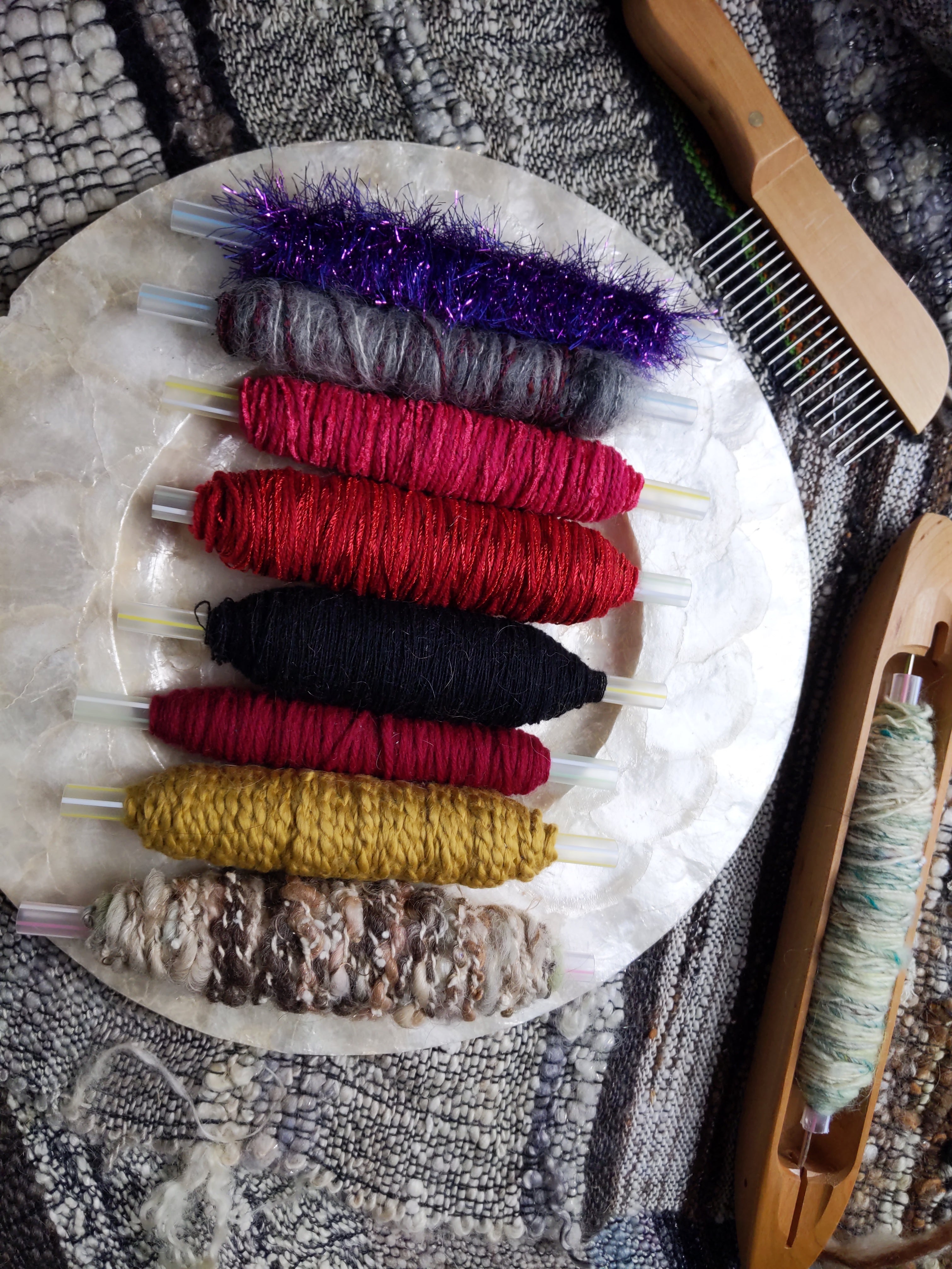 Plying and Weaving Textured Yarn Bobbins (Lot 26)